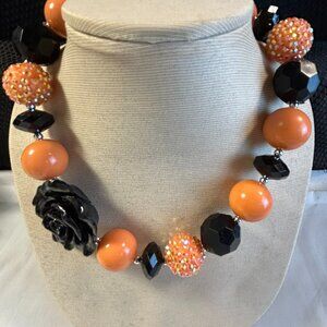 Vintage Chunky Orange & Black Choker Necklace